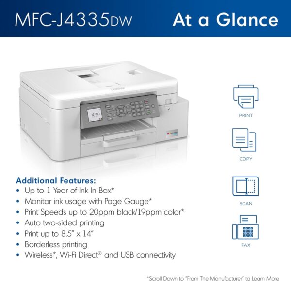 Brother MFC-J4335DW INKvestment Tank All-in-One Printer with Duplex and Wireless Printing Plus Up to 1-Year of Ink in-Box, Works with Alexa - Image 2