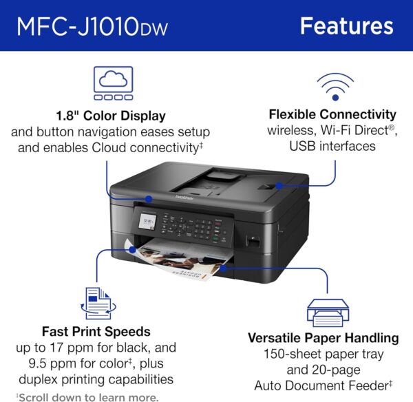 Brother MFC-J1010DW Wireless Color Inkjet All-in-One Printer with Mobile Device and Duplex Printing, Refresh Subscription and Works with Alexa - Image 3