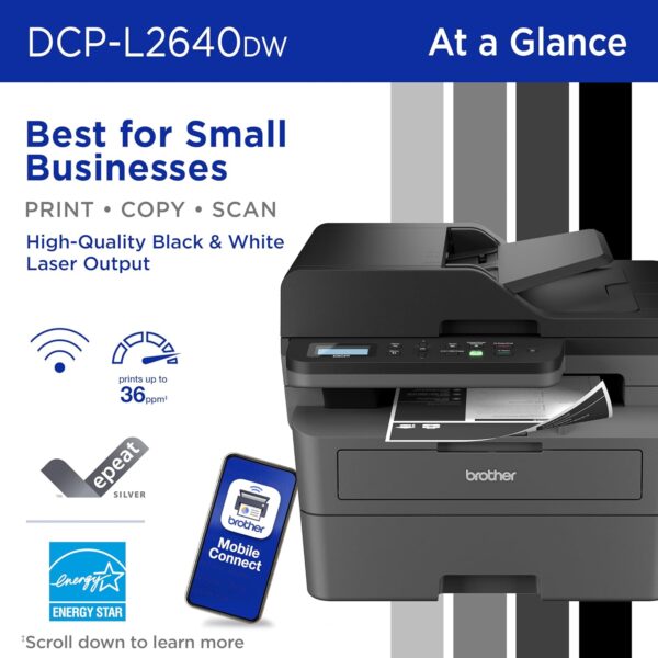 Brother DCP-L2640DW Wireless Compact Monochrome Multi-Function Laser Printer with Copy and Scan, Duplex, Mobile, Black & White | Includes Refresh Subscription Trial(1), Works with Alexa - Image 2